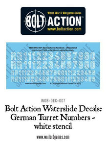 Bolt Action German Turret Numbers - White Stencil Decal Sheet