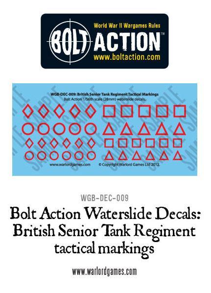 Bolt Action British Senior Tank Regiment Tactical Markings Decal Sheet