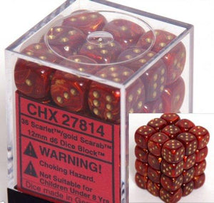 D6 12mm Dice Set Scarab Scarlet - Gold